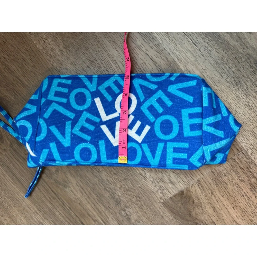 Lovevolve Blue LOVE Typographic Canvas Cosmetic Travel Bag‎ Wristlet Pouch Large